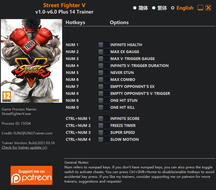 Street Fighter 5: Champion Edition Trainer +14 v1.0-v6.0 {FLiNG}